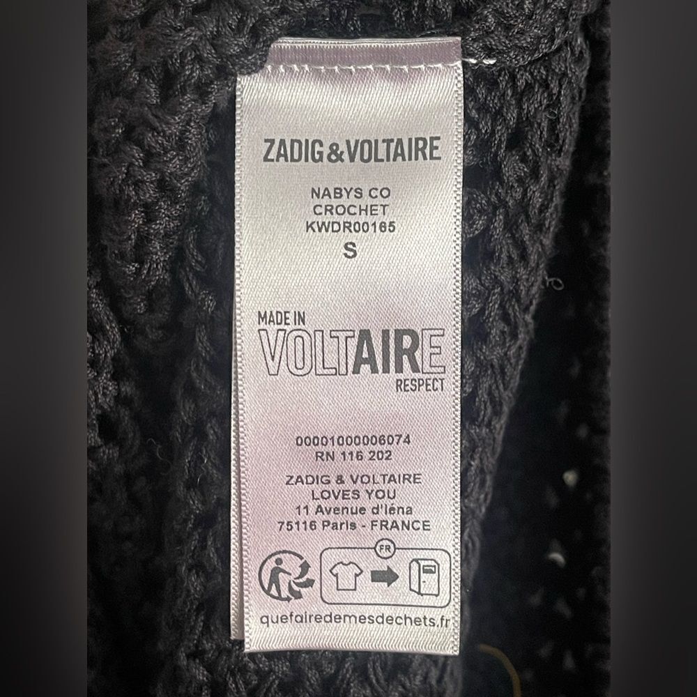 Zadig & Voltaire Nabys open knit black Crochet Dress NWT- small - Picture 9 of 13